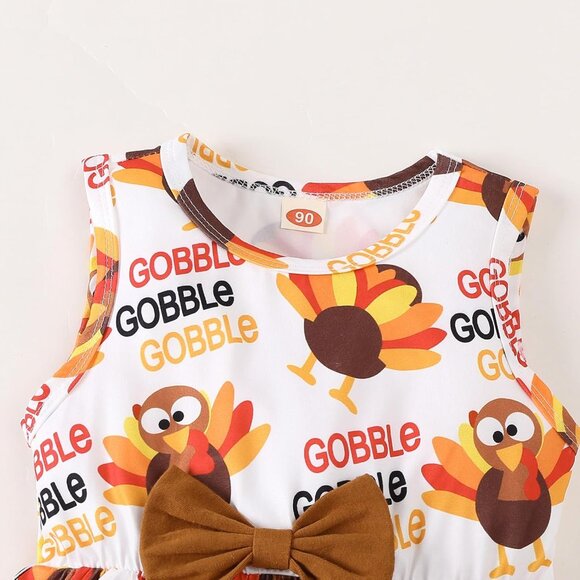 Elegant Girls Thanksgiving Dress Set with Cardigan - Cute Turkey Design | 18M-6Y - Picture 4 of 9